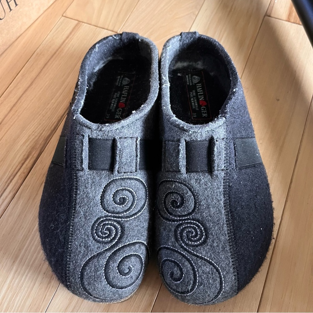 Haflinger Wool Clogs, sz 39 Magic Black/Grey, Two Tone Grizzly
